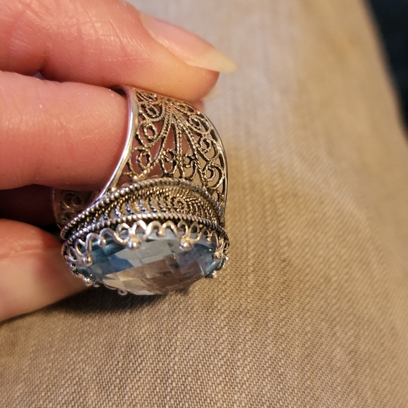 Blue Topaz Filigree Sterling Ring Size 5 - Picture 6 of 7